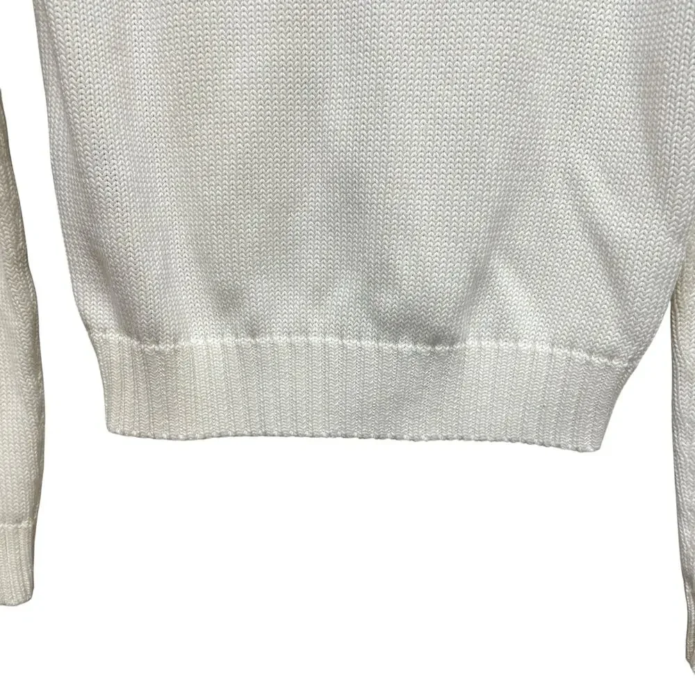Vintage Ralph Lauren Pure Cotton Knit Zip Up Hooded Jacket White Medium AS IS